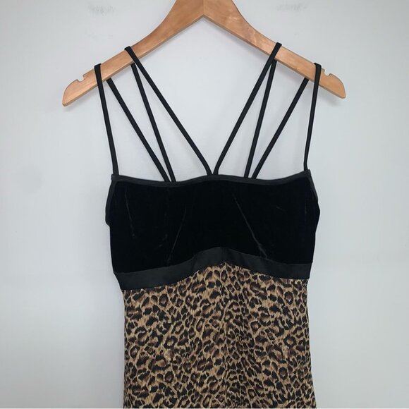 Anne Klein Dress Size 4 US Velour Leopard Print Y2K Vintage Strappy Black Tan - Picture 3 of 10